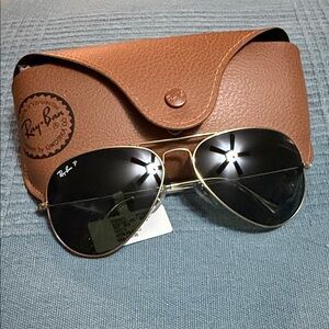 Ray-Ban Gold Aviator Sunglasses with Brown Case